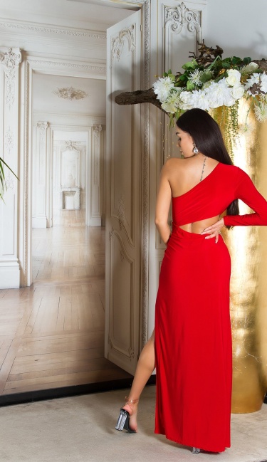One-Arm Gala dress with cut outs Red